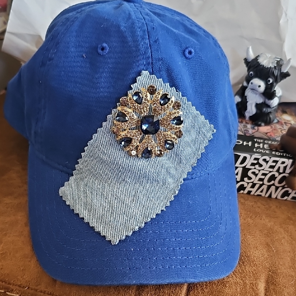 H013. Blue Denim Cap with Gold Embellishment